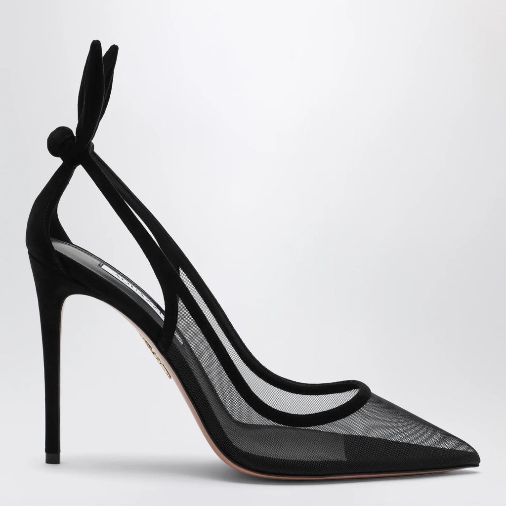 Aquazzura Black Bow Tie pumps in mesh and suede