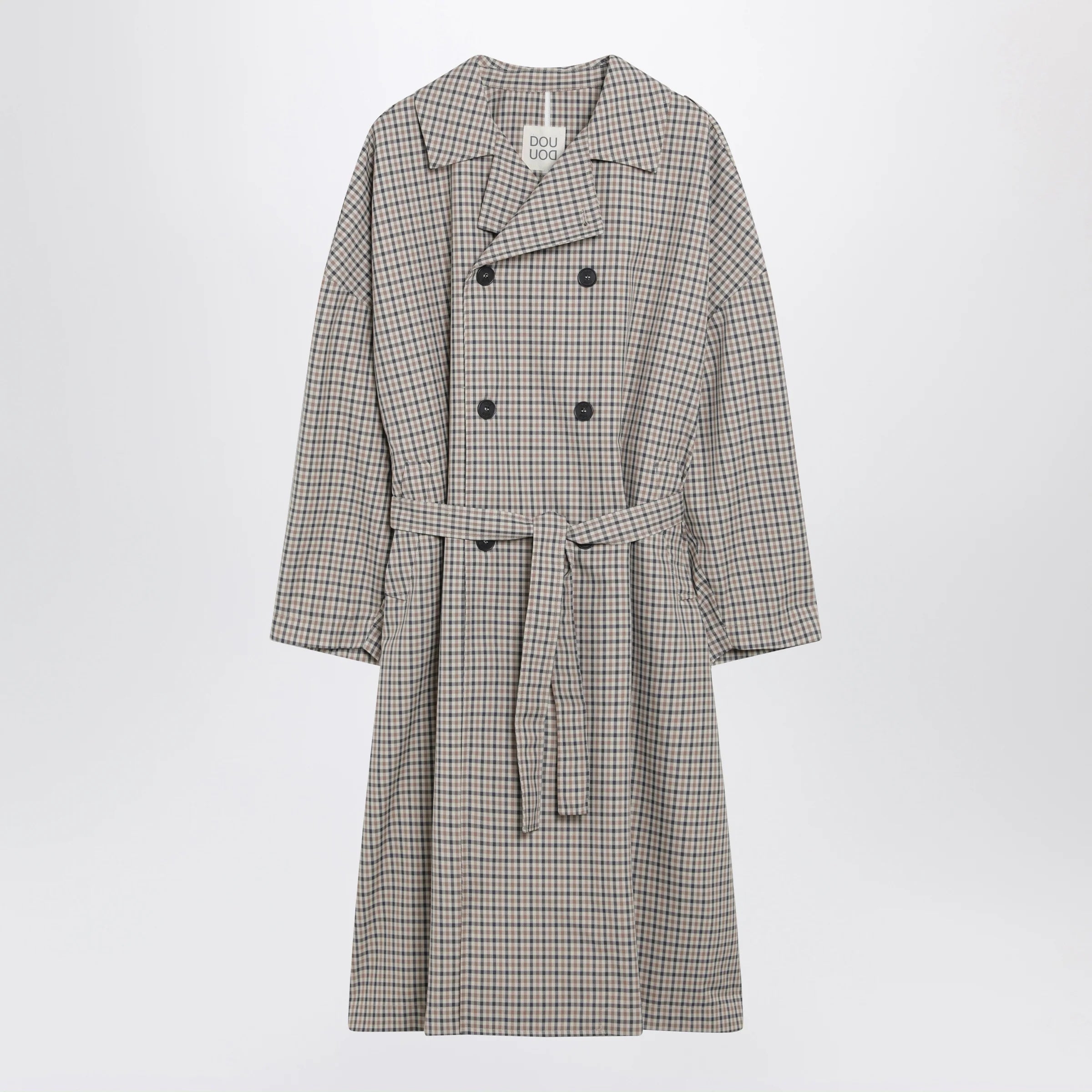 Douuod Double-breasted check trench coat
