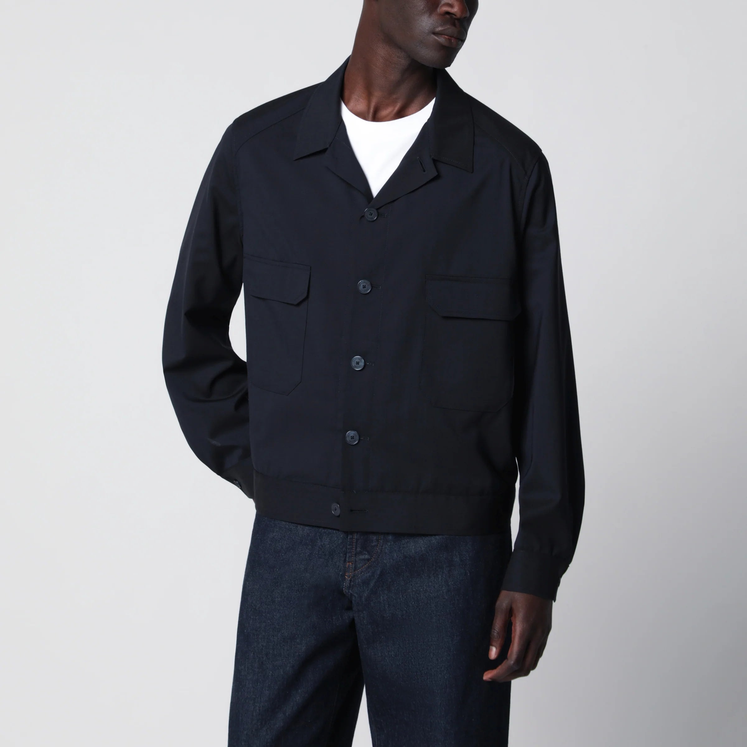Santaniello Blue wool-blend overshirt jacket