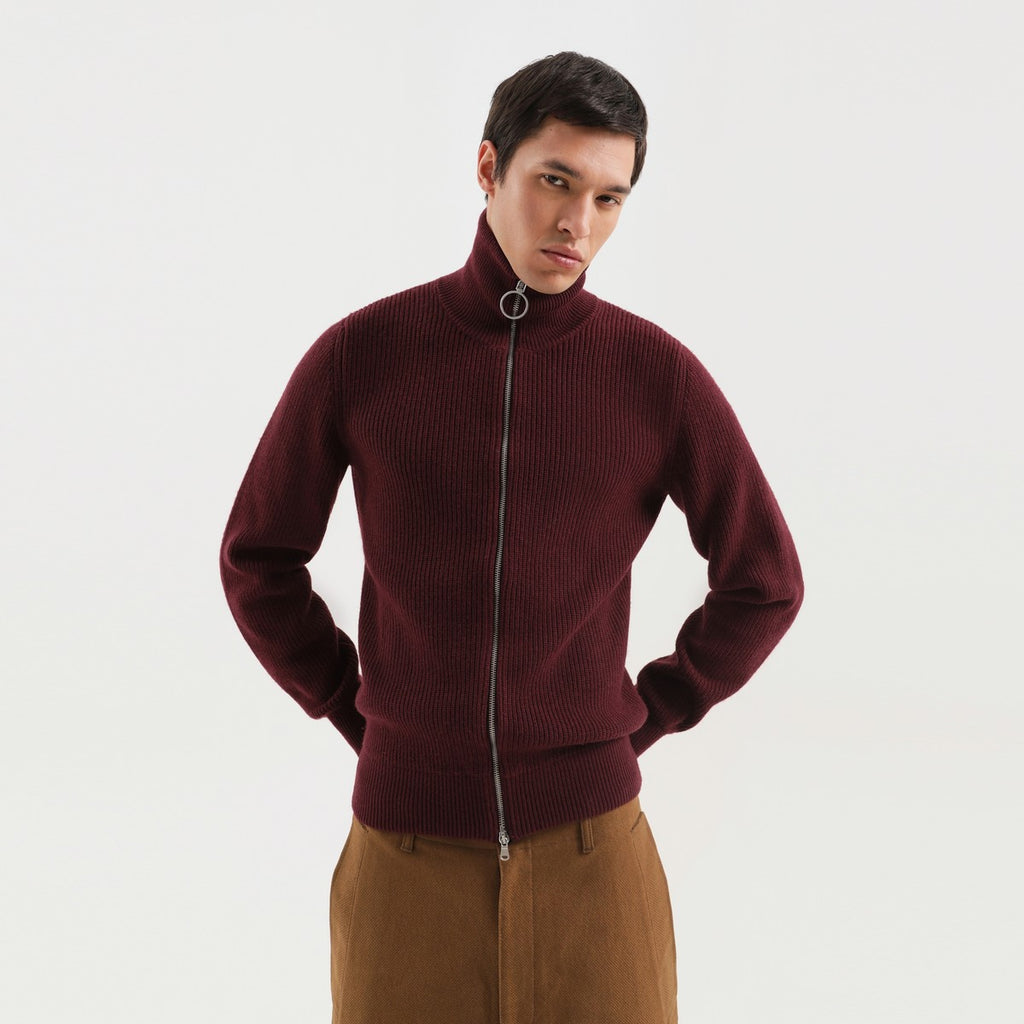 1989 STUDIO Burgundy zip turtleneck sweater