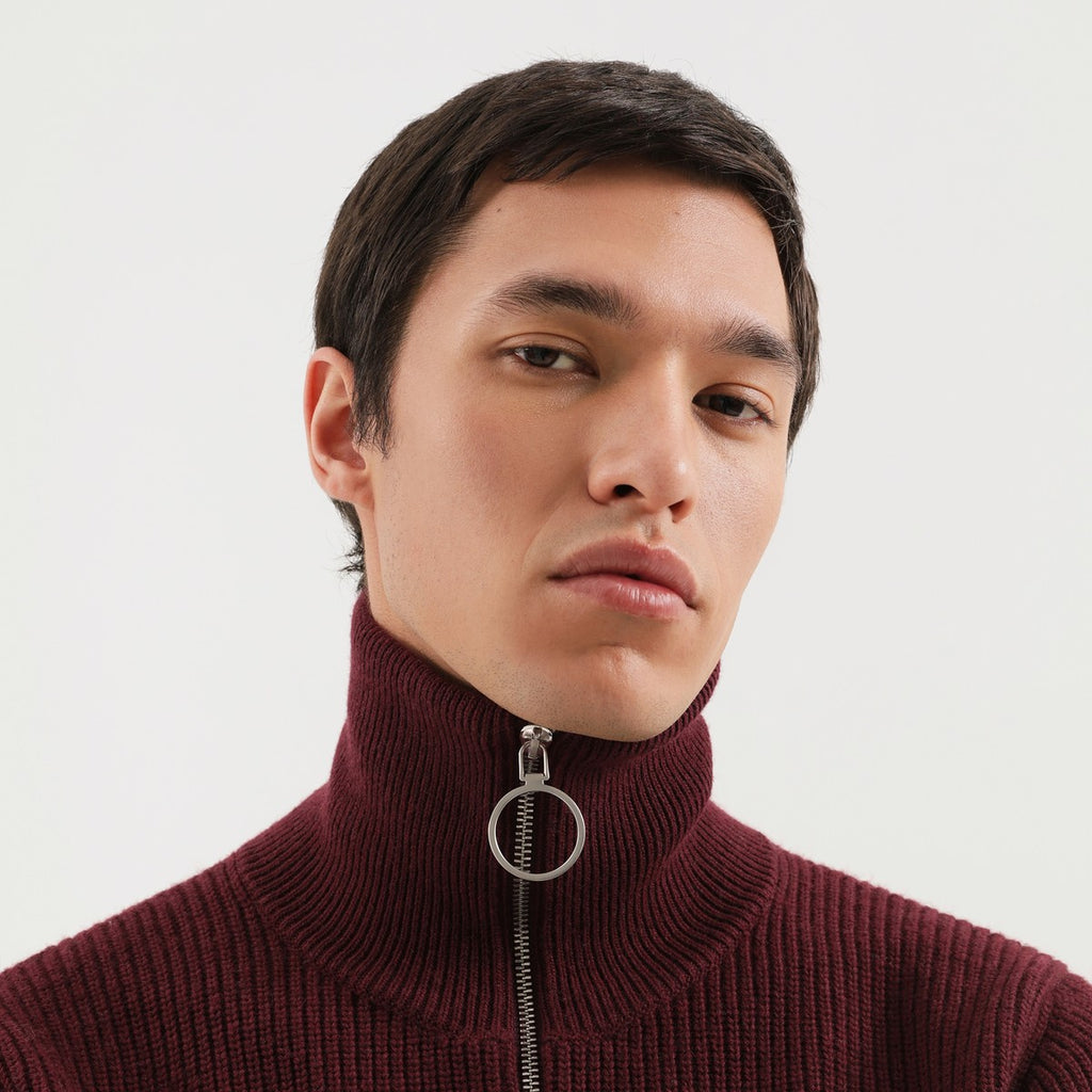 1989 STUDIO Burgundy zip turtleneck sweater