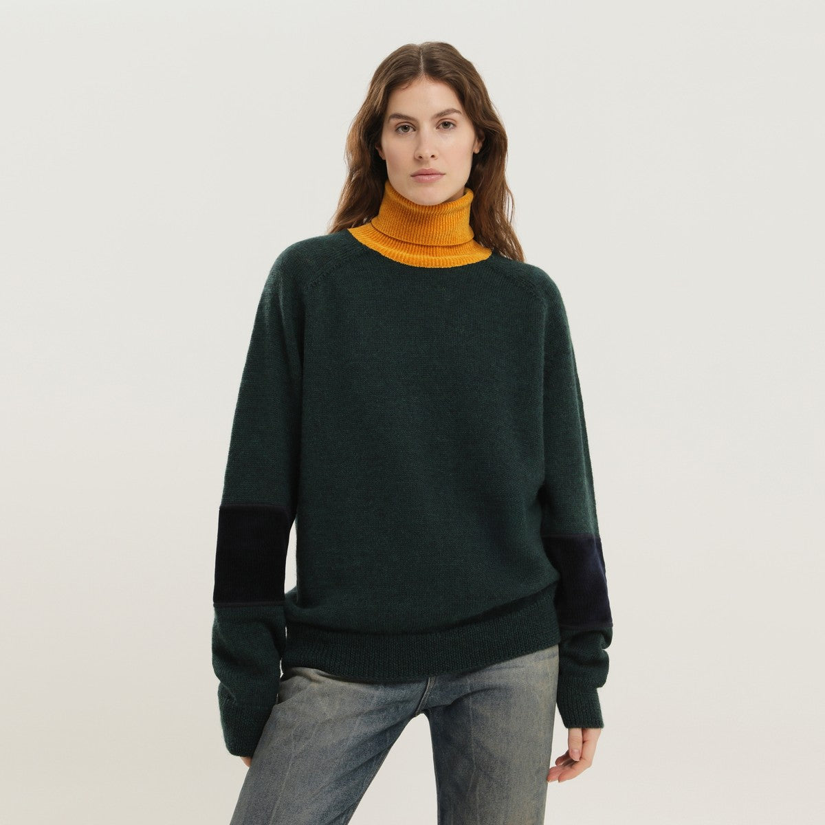 1989 STUDIO Green and yellow turtleneck sweater