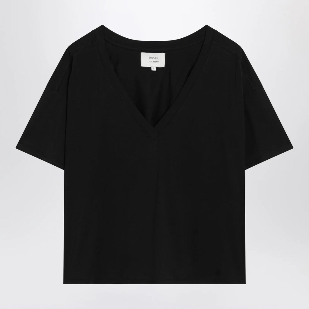 LouLou De Saison Black cotton V-neck T-shirt