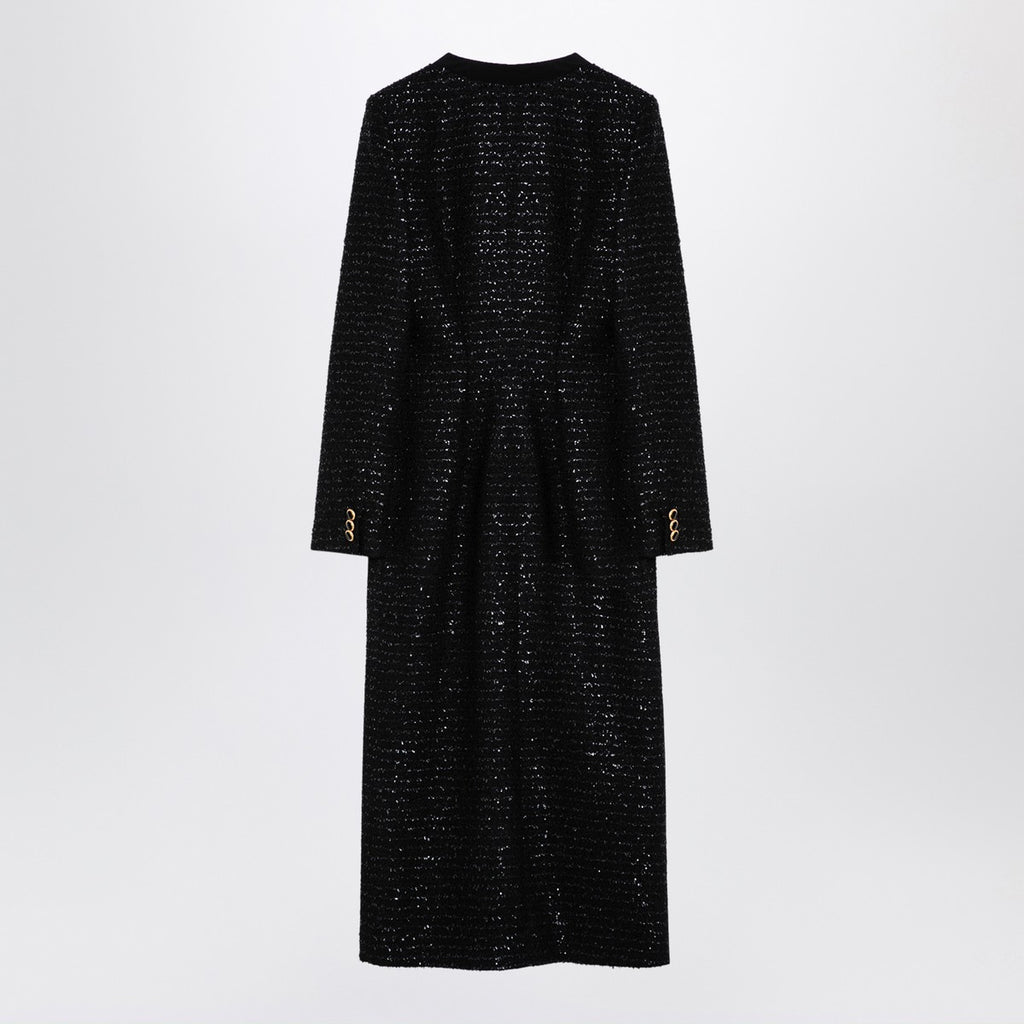 Alessandra Rich Black sequin tweed midi dress with buttons
