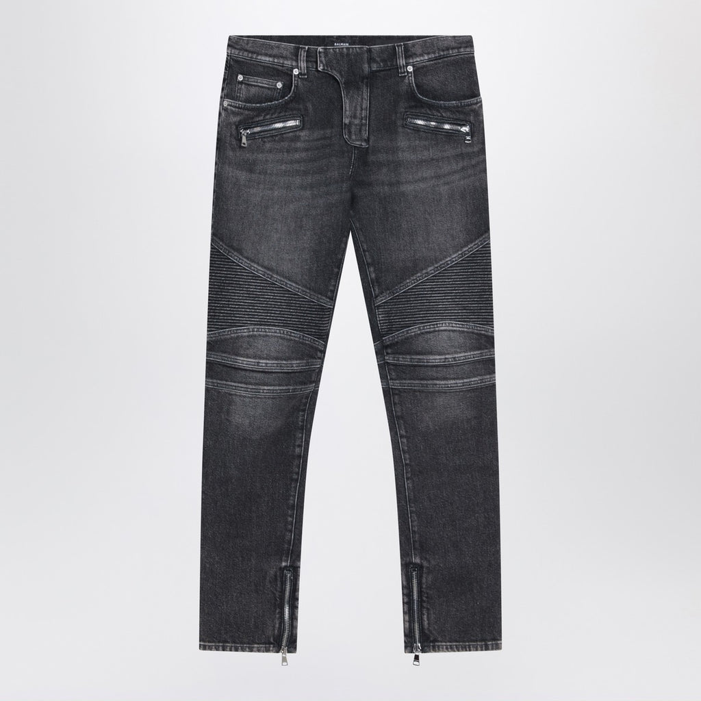 Balmain Grey washed slim biker jeans