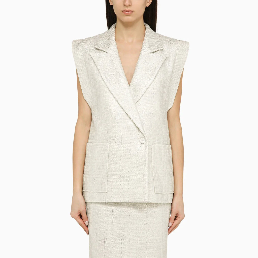 Federica Tosi Silver double-breasted cotton-blend waistcoat