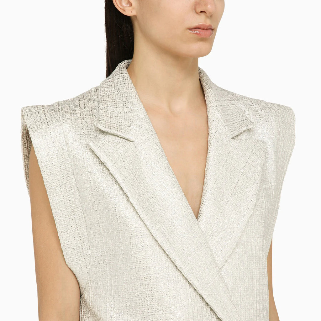 Federica Tosi Silver double-breasted cotton-blend waistcoat