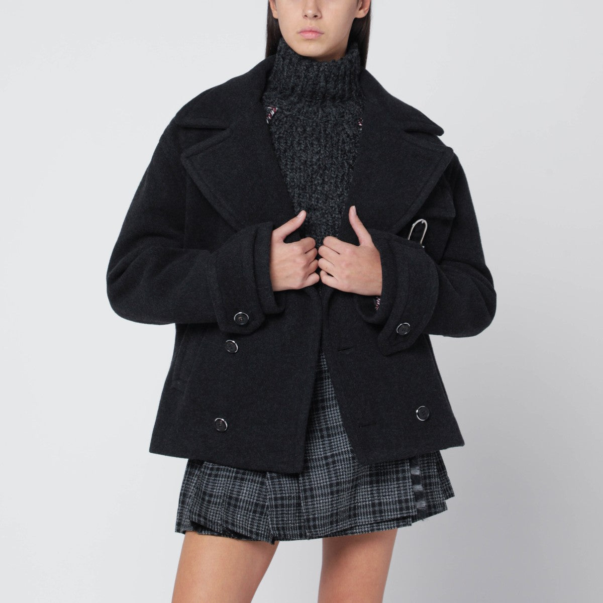 Durazzi Milano Dark grey mélange wool coat