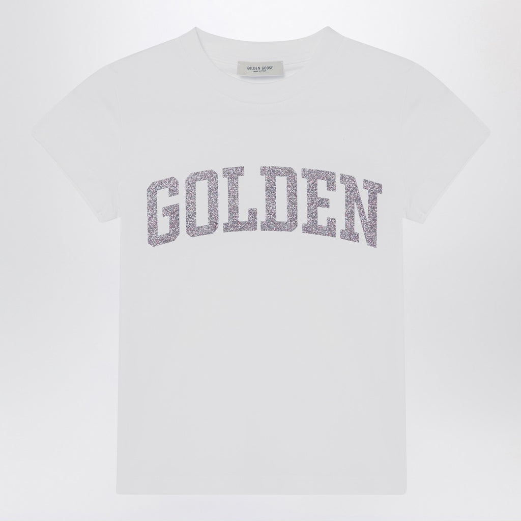 Golden Goose White T-shirt with Glitter Logo