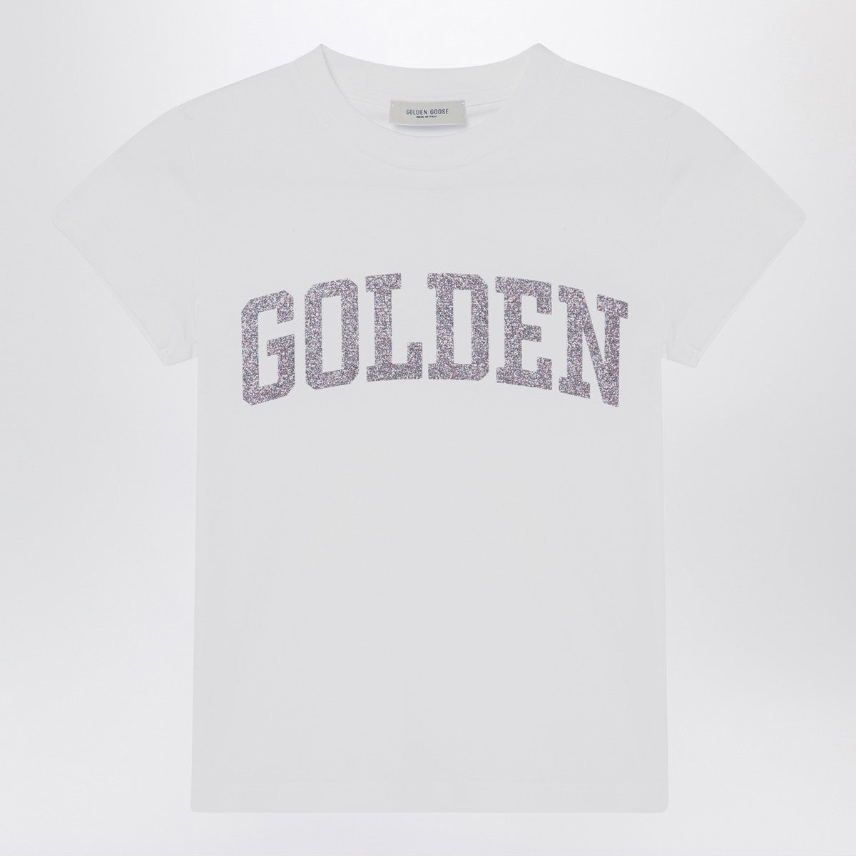 Golden Goose White T-shirt with Glitter Logo