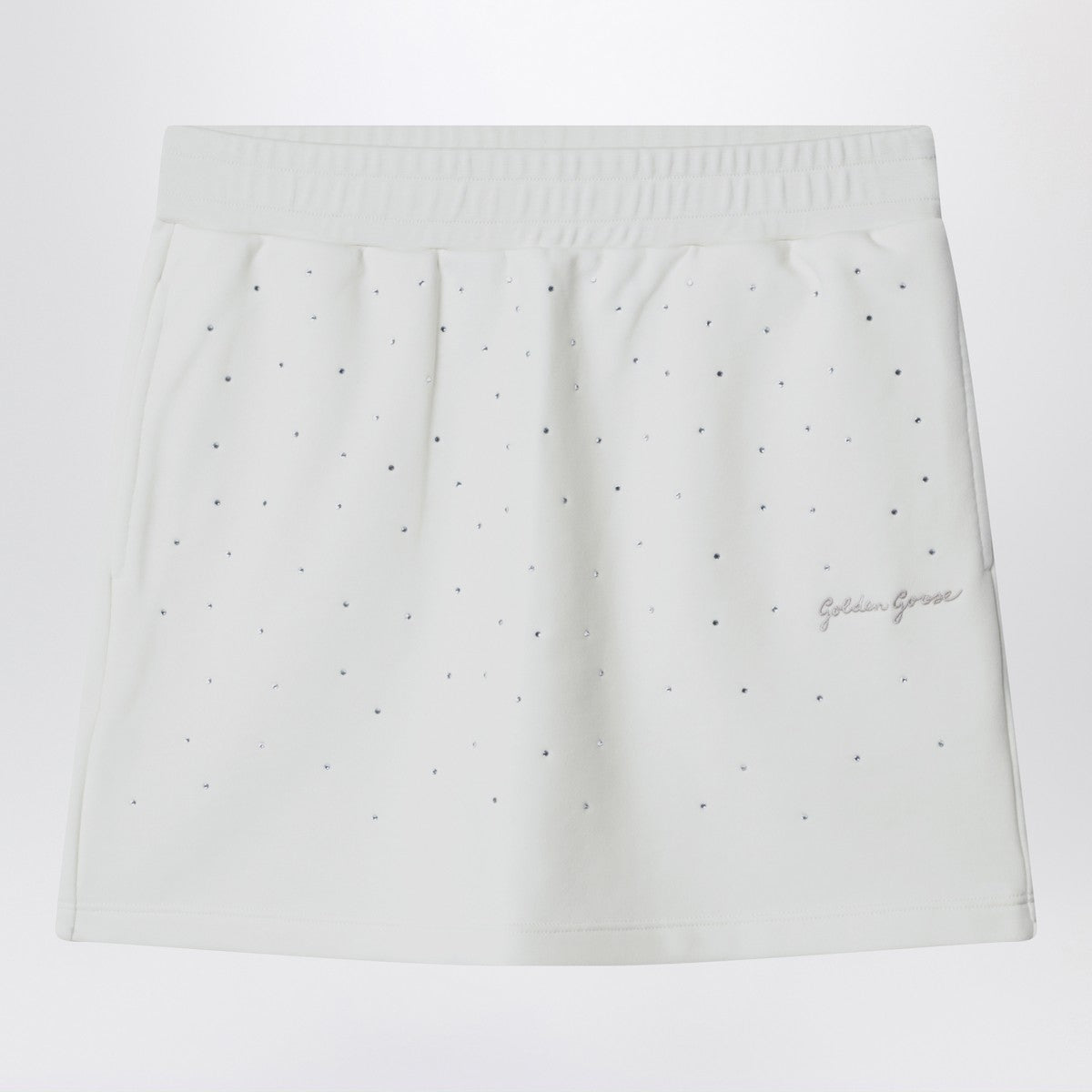 Golden Goose White cotton mini skirt with rhinestones
