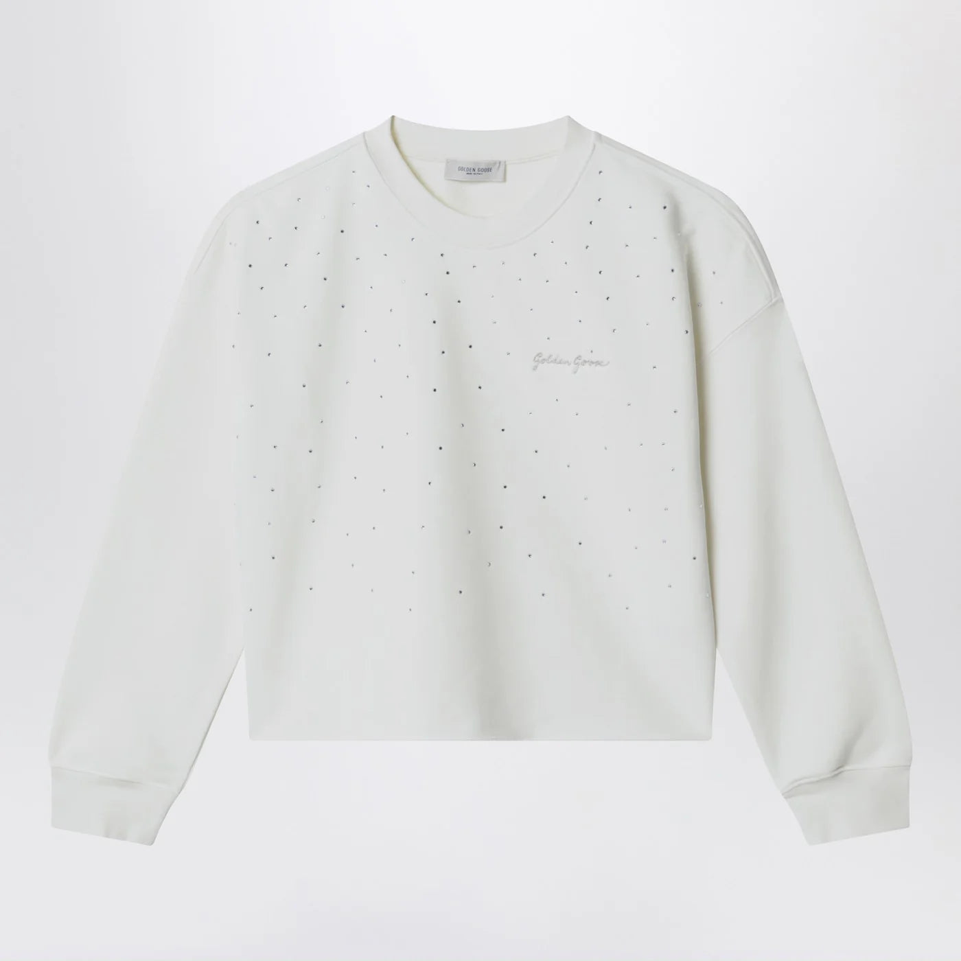 Golden Goose White cotton sweatshirt with rhinestones