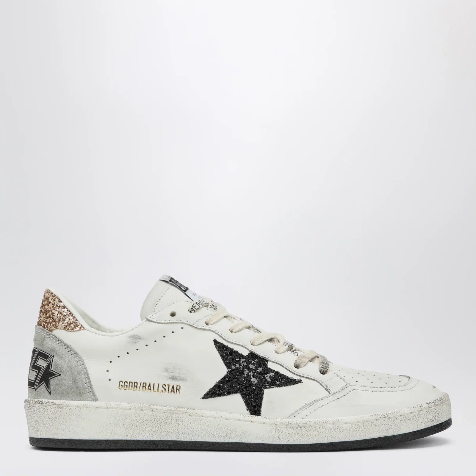 Golden Goose White and black Ball Star sneakers with gold glitter