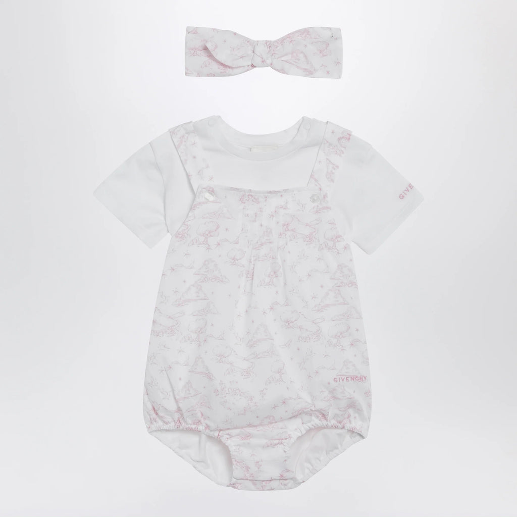Givenchy White/pink cotton romper with headband