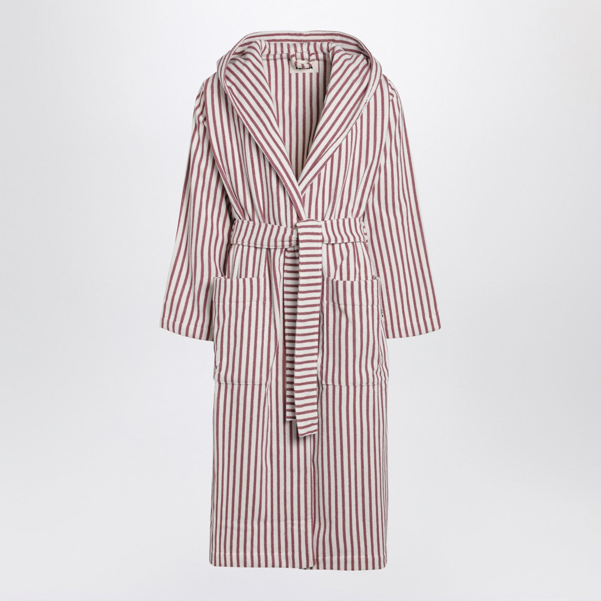 Tekla Bathrobe white/dark pink striped