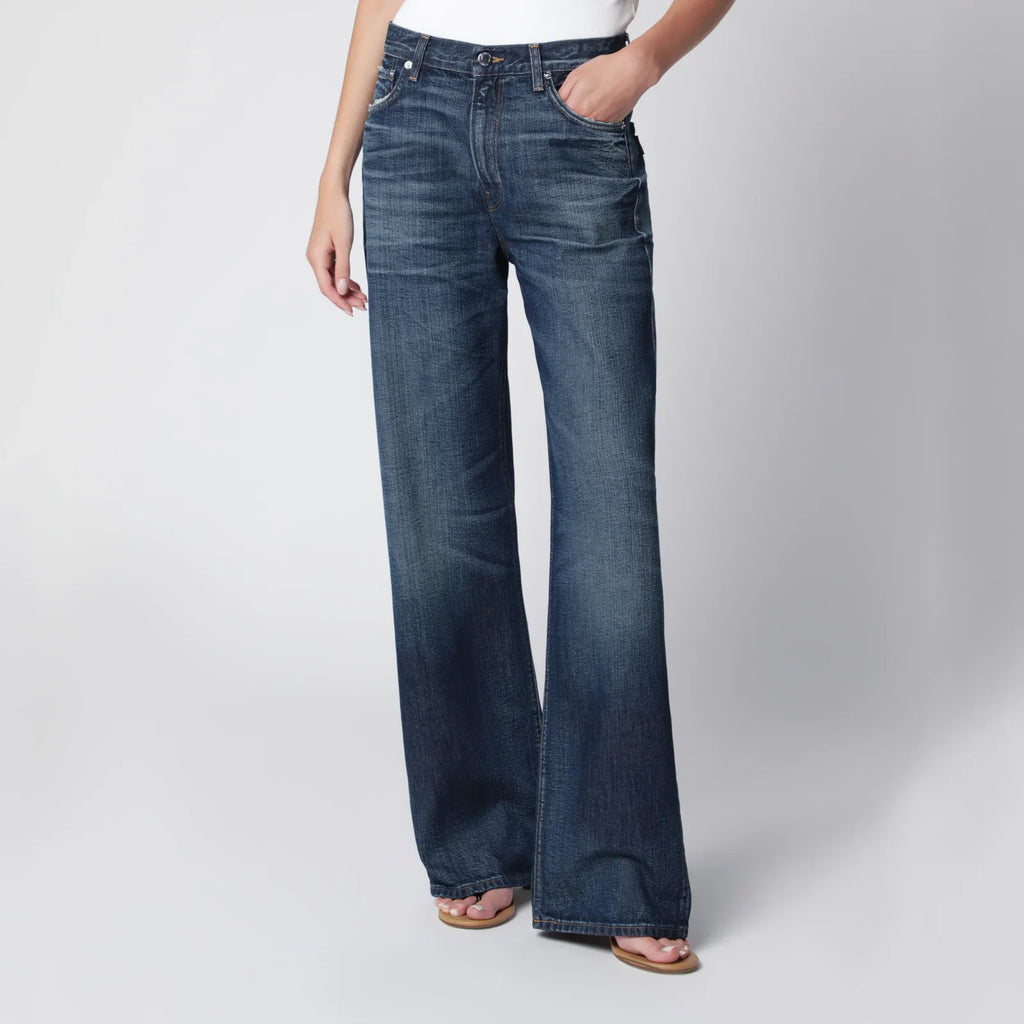 Haikure Korea jeans in washed dark blue denim