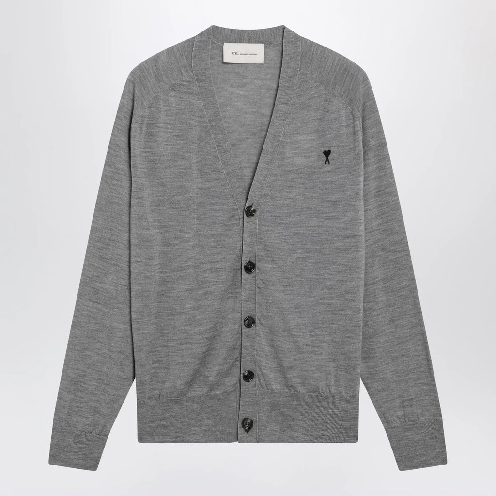 Ami Paris Grey Ami De Coeur cardigan in wool