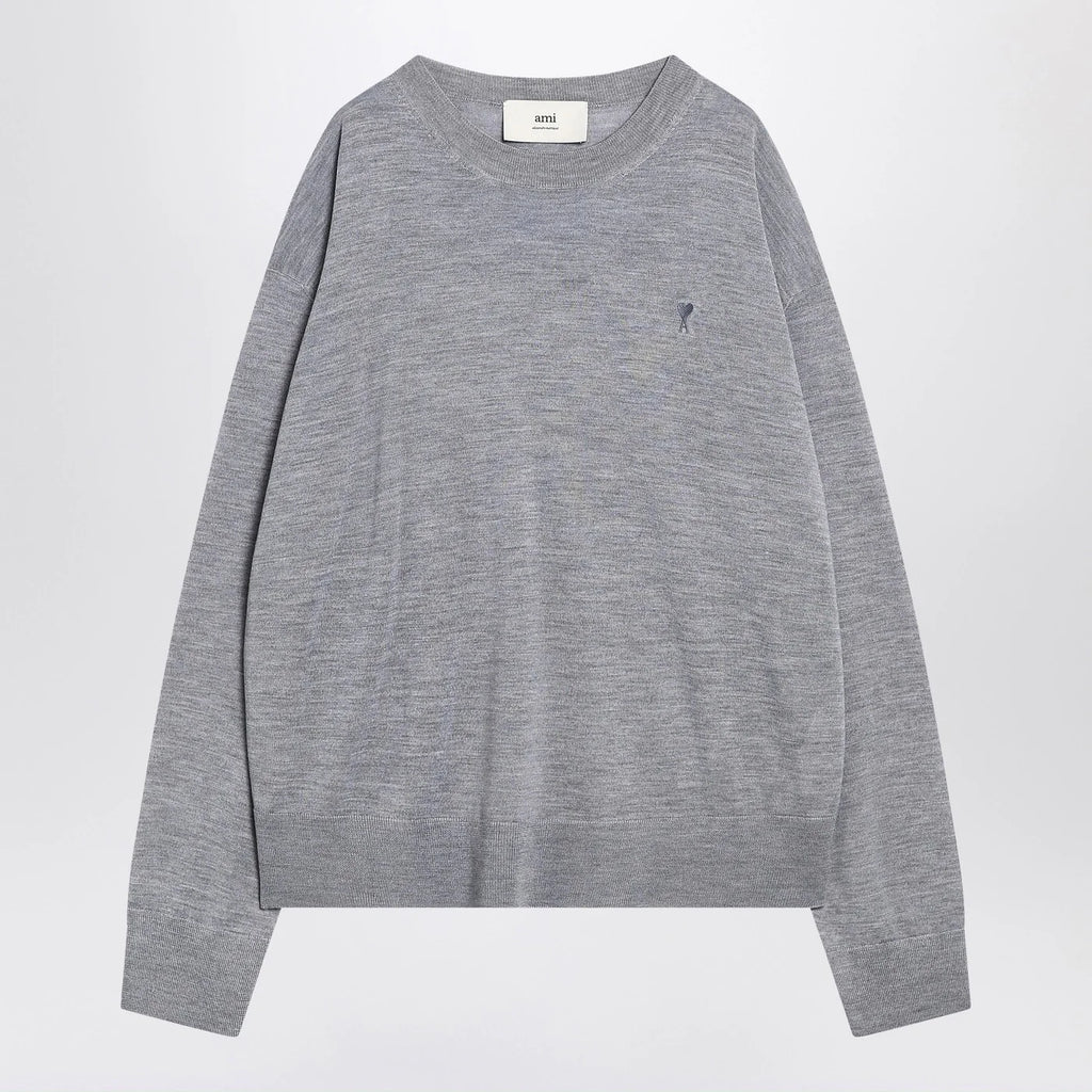 Ami Paris Gray Ami De Coeur sweater in wool and silk