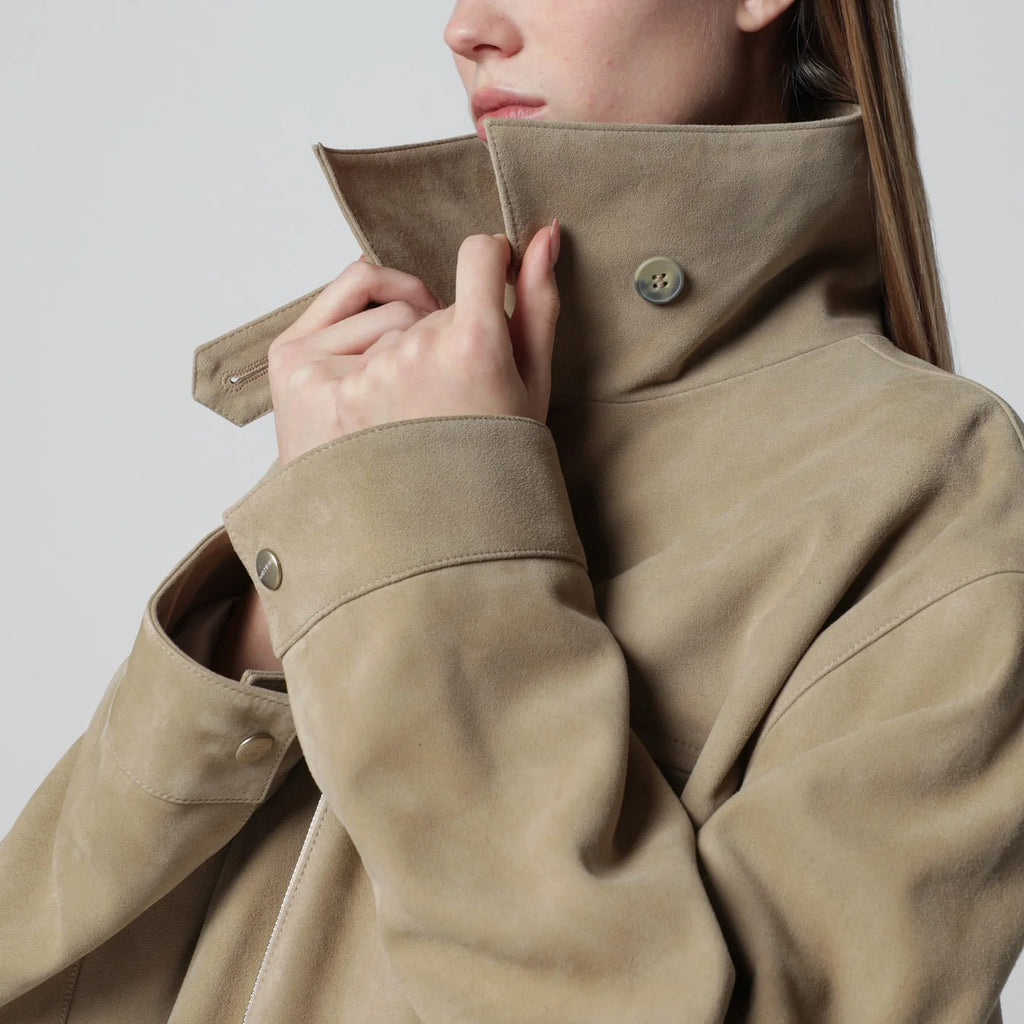 HALFBOY Beige suede leather parka