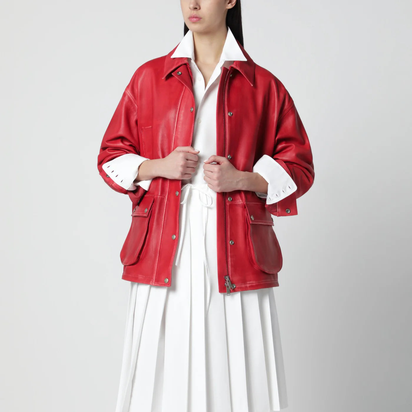 HALFBOY Red leather parka