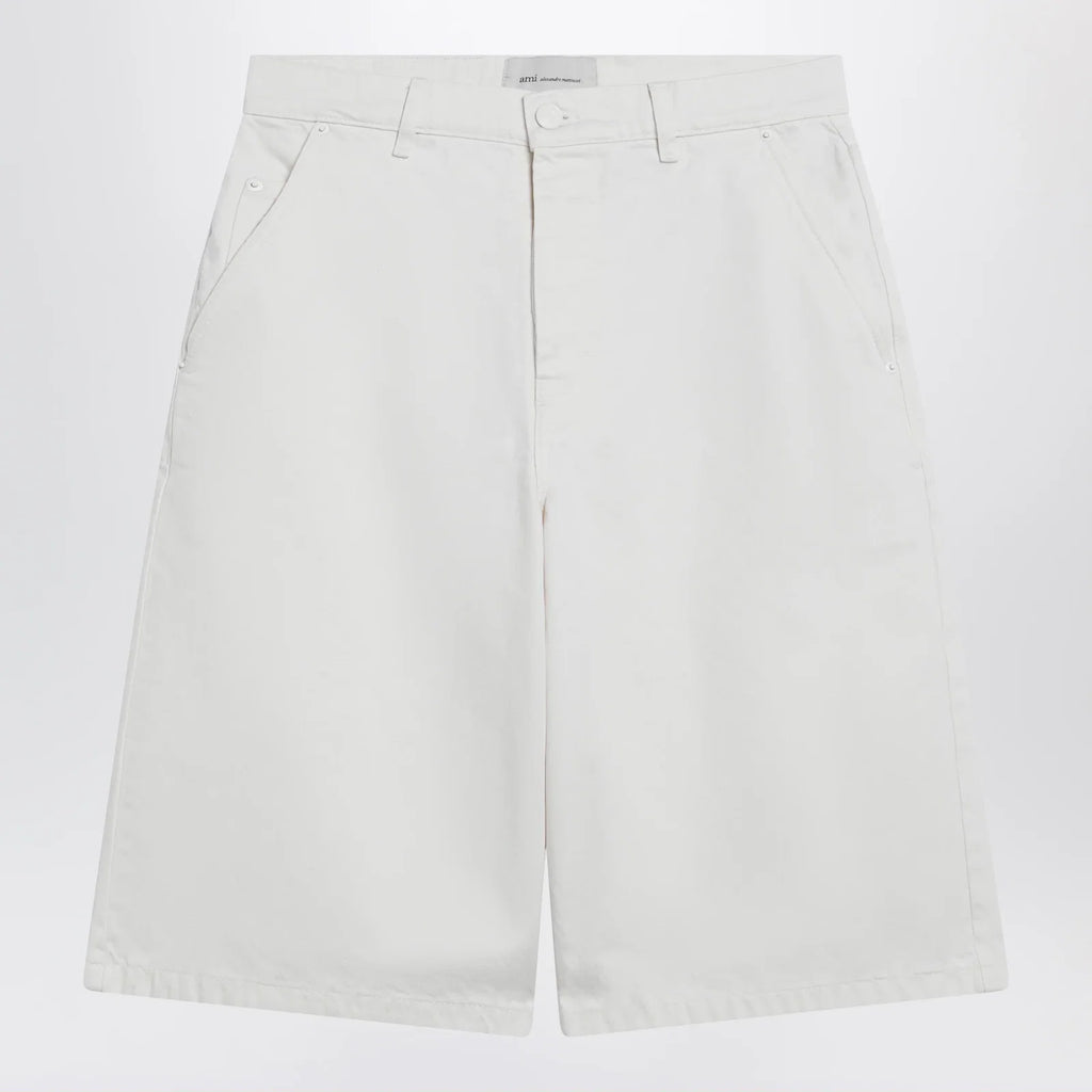 Ami Paris Wide-fit cotton twill bermuda shorts in white