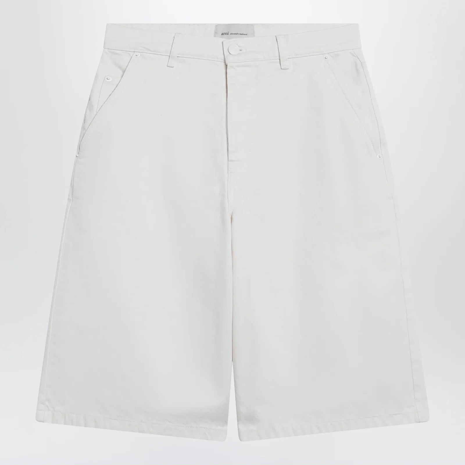 Ami Paris Wide-fit cotton twill bermuda shorts in white