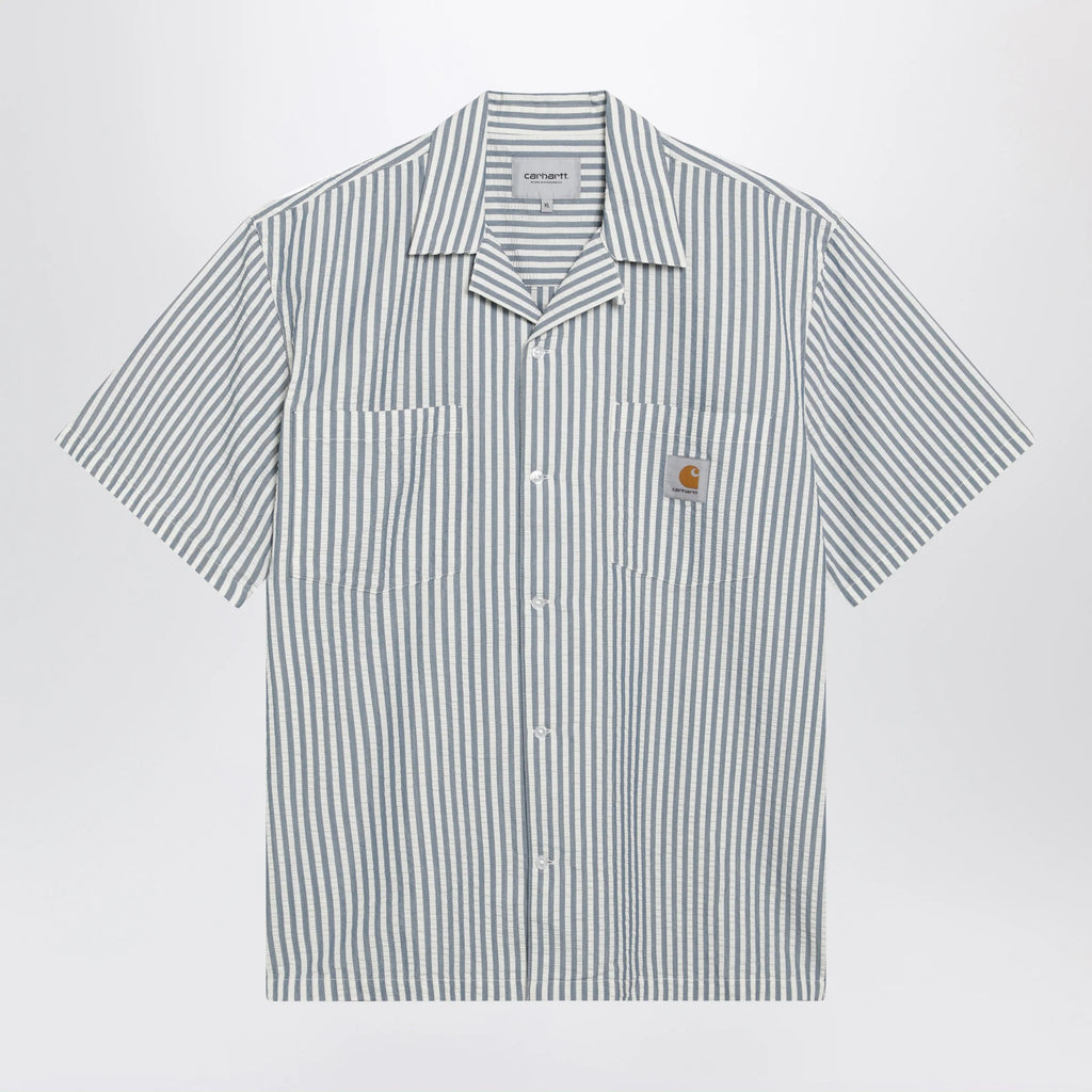 Carhartt WIP Leavel short-sleeve striped seersucker shirt in blue