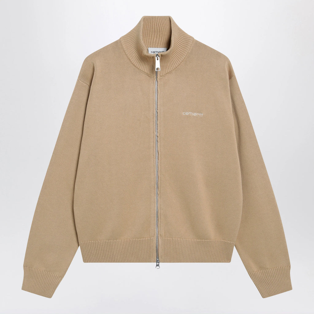 Carhartt WIP Cotton knit zip cardigan sweatshirt in Dusty Brown