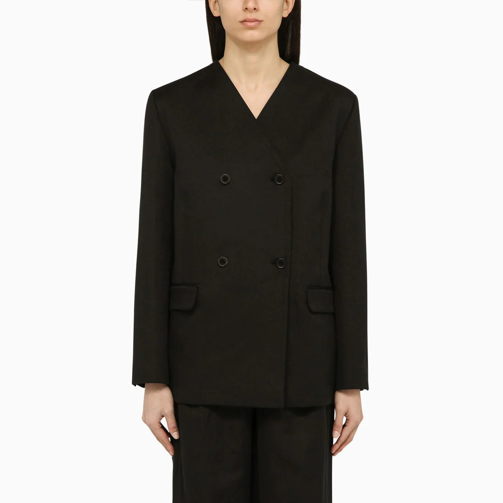 LouLou De Saison Black double-breasted jacket in cotton and linen