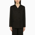 LouLou De Saison Black double-breasted jacket in cotton and linen