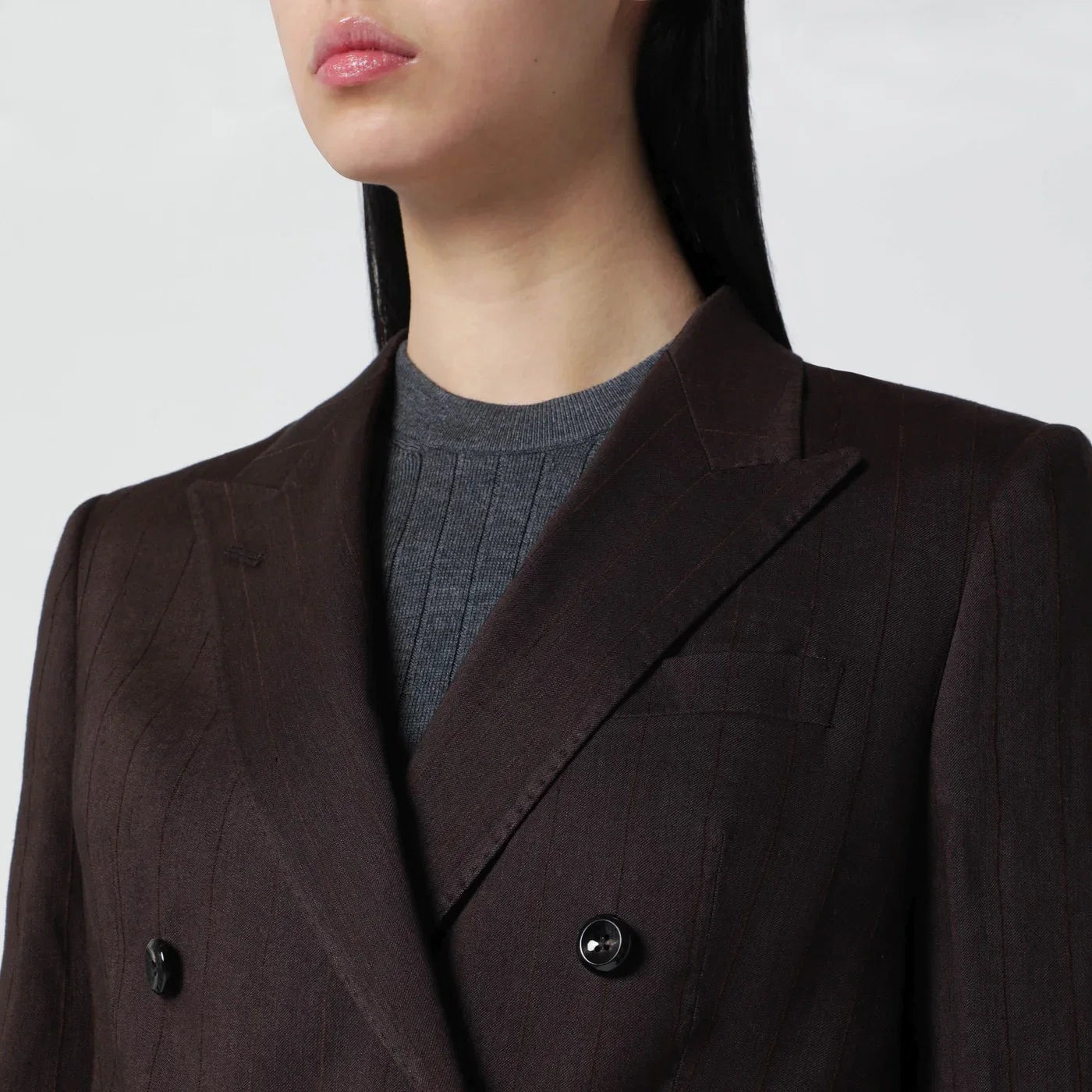 Tagliatore Brown linen-blend double-breasted jacket