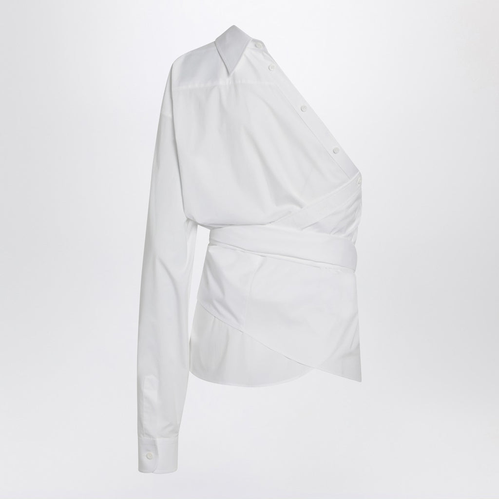 Moschino One-shoulder white shirt with sash