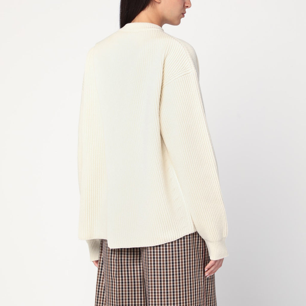 Jil Sander White ribbed crewneck sweater
