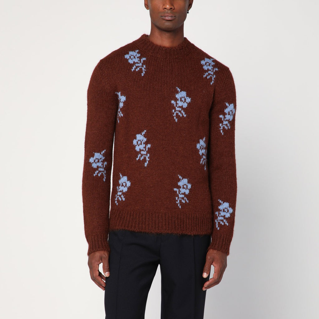 Jil Sander Brick-coloured alpaca sweater with embroidery