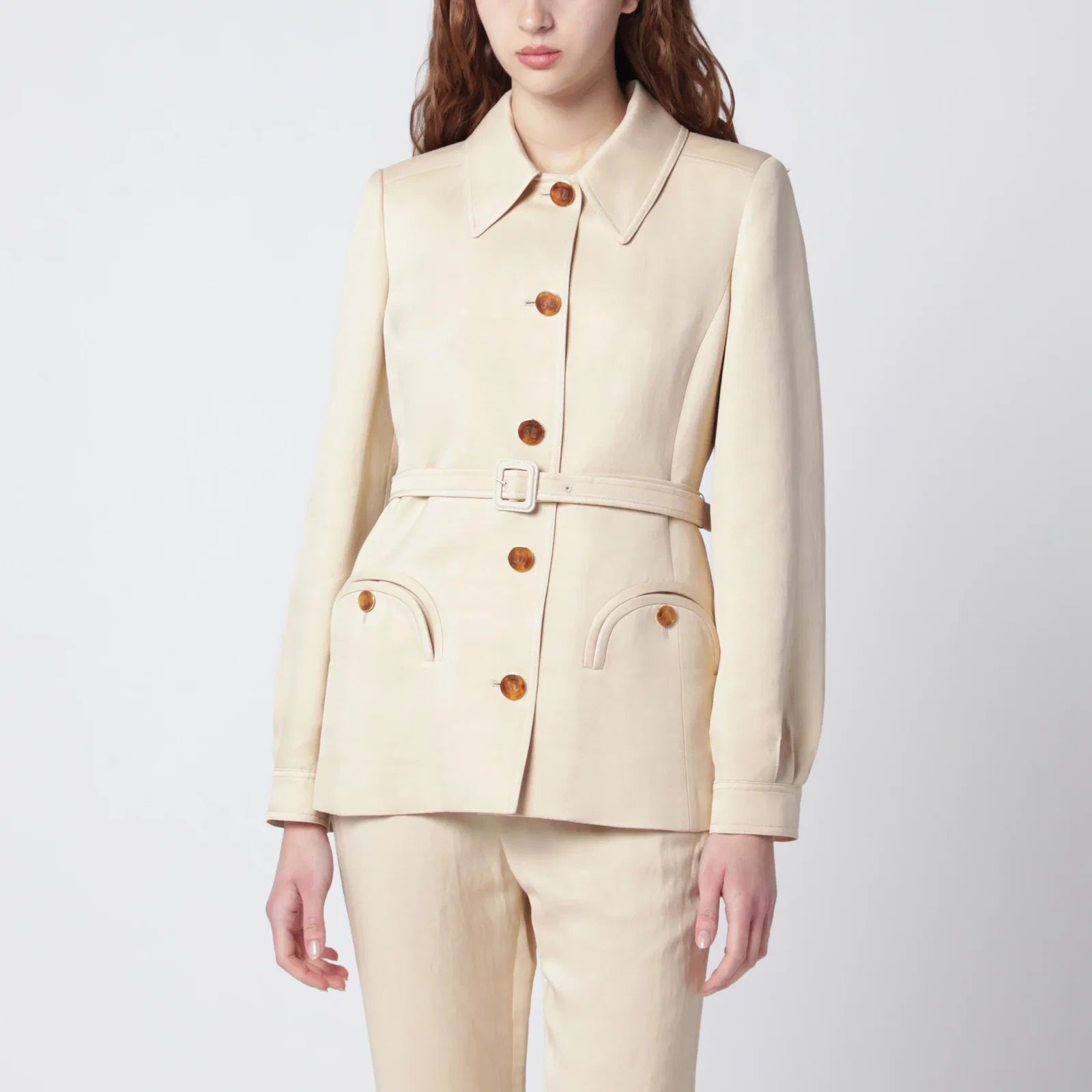 Blazé Milano Paint jacket with belt in Champagne