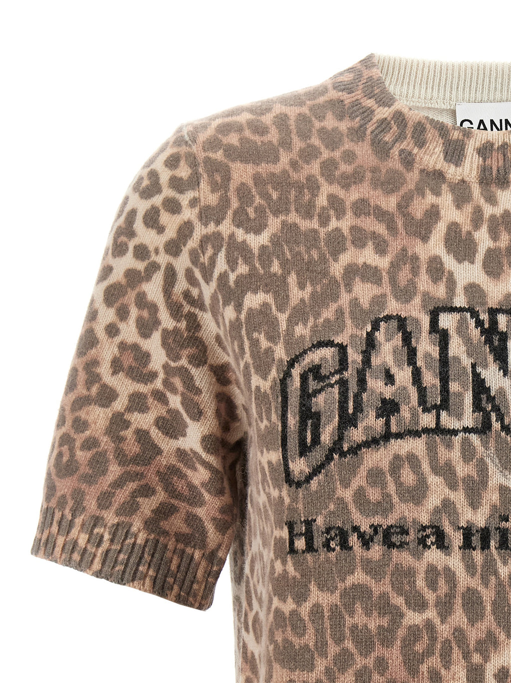 Ganni Leopard Wool Mix T-shirt
