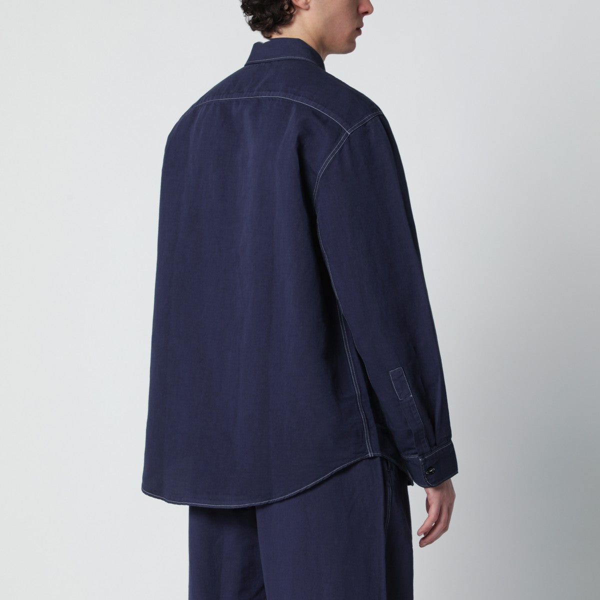 STUDIO NICHOLSON Louro shirt indigo blue in cotton and linen