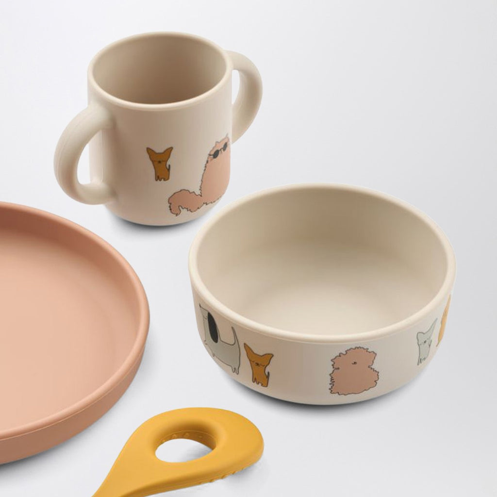 Liewood Vivi tableware set in pink/sand Cats and Dogs