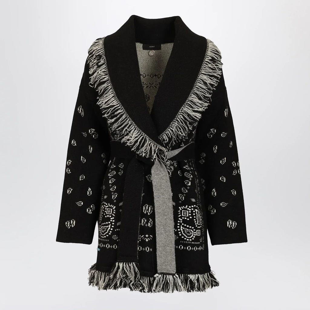Alanui Black Bandana jacquard cardigan