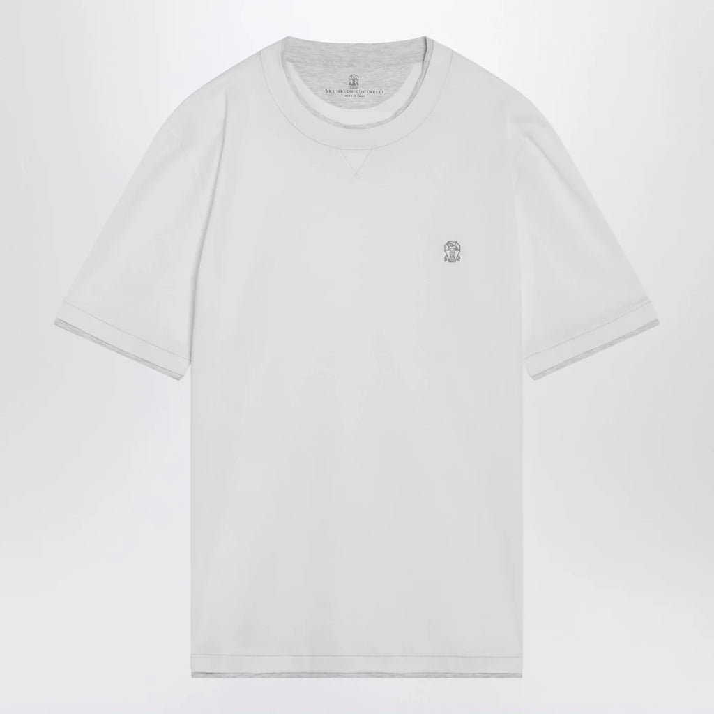 Brunello Cucinelli White T-shirt with faux layering effect
