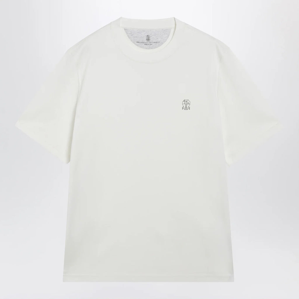 Brunello Cucinelli Crew-neck cotton jersey T-shirt with logo in off white