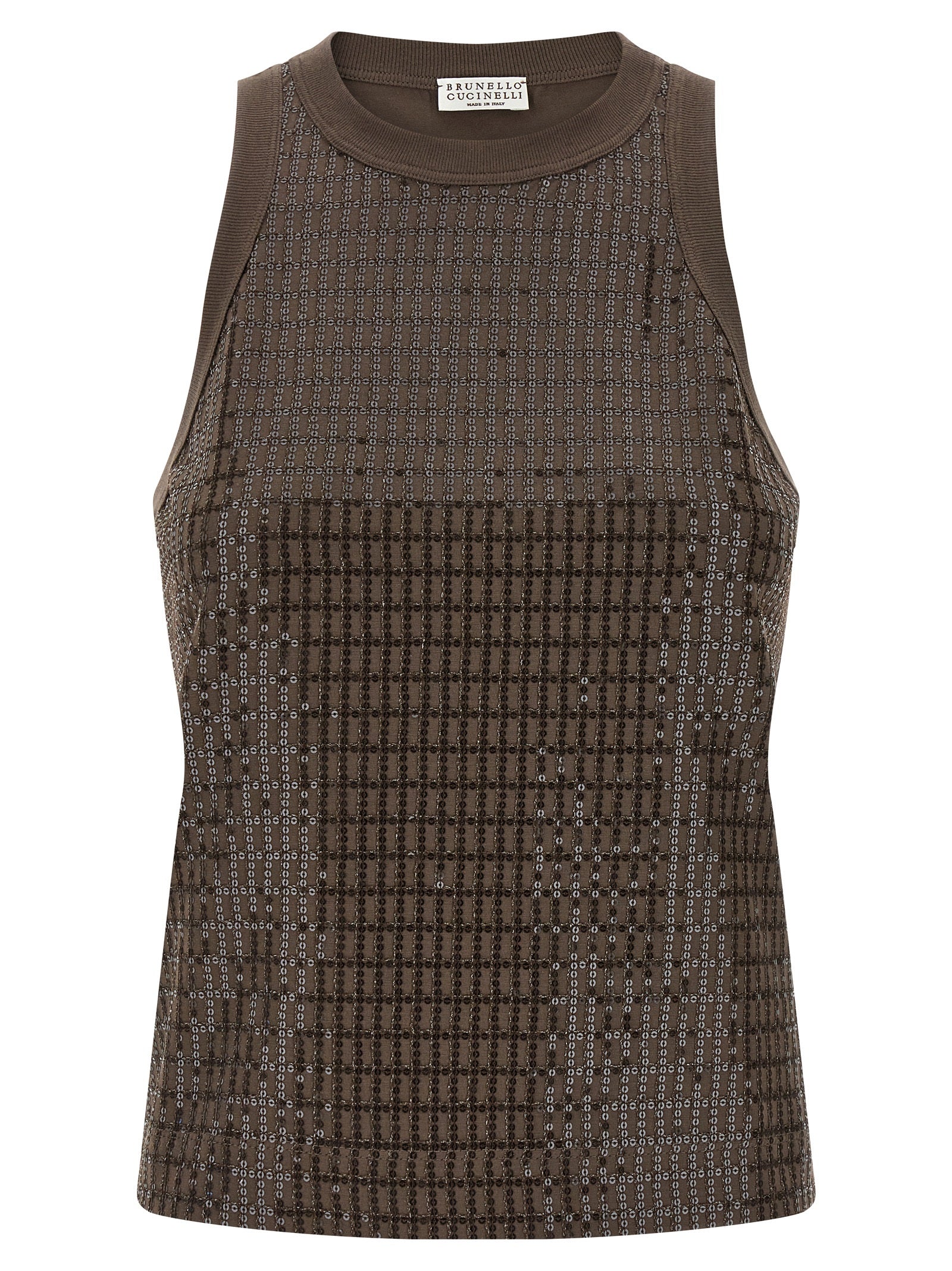 Brunello Cucinelli Dazzling Check Embroidery Top
