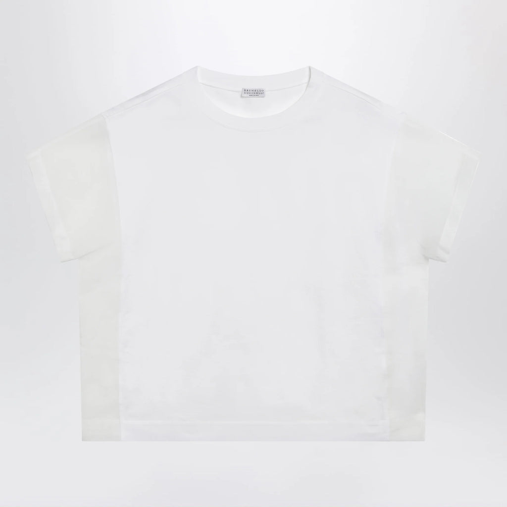 Brunello Cucinelli T-shirt in cotton jersey and organza in white