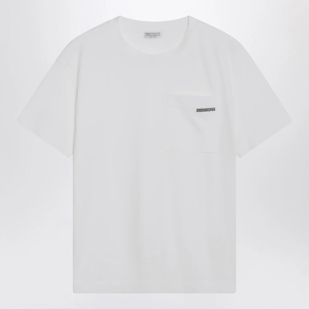 Brunello Cucinelli White cotton T-shirt with Shiny Tab