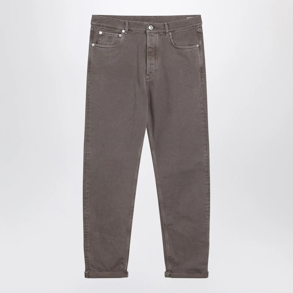 Brunello Cucinelli Beige vintage-effect jeans with turn-up hem