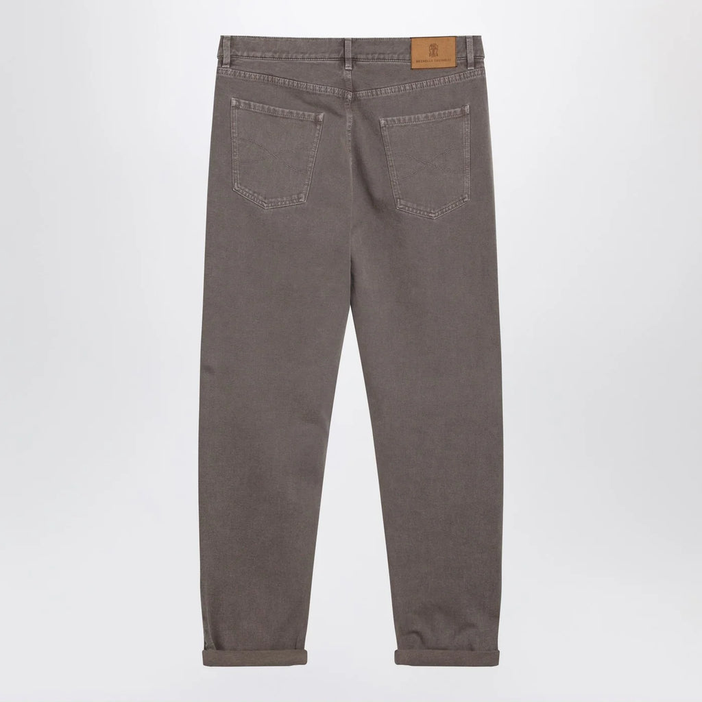 Brunello Cucinelli Beige vintage-effect jeans with turn-up hem