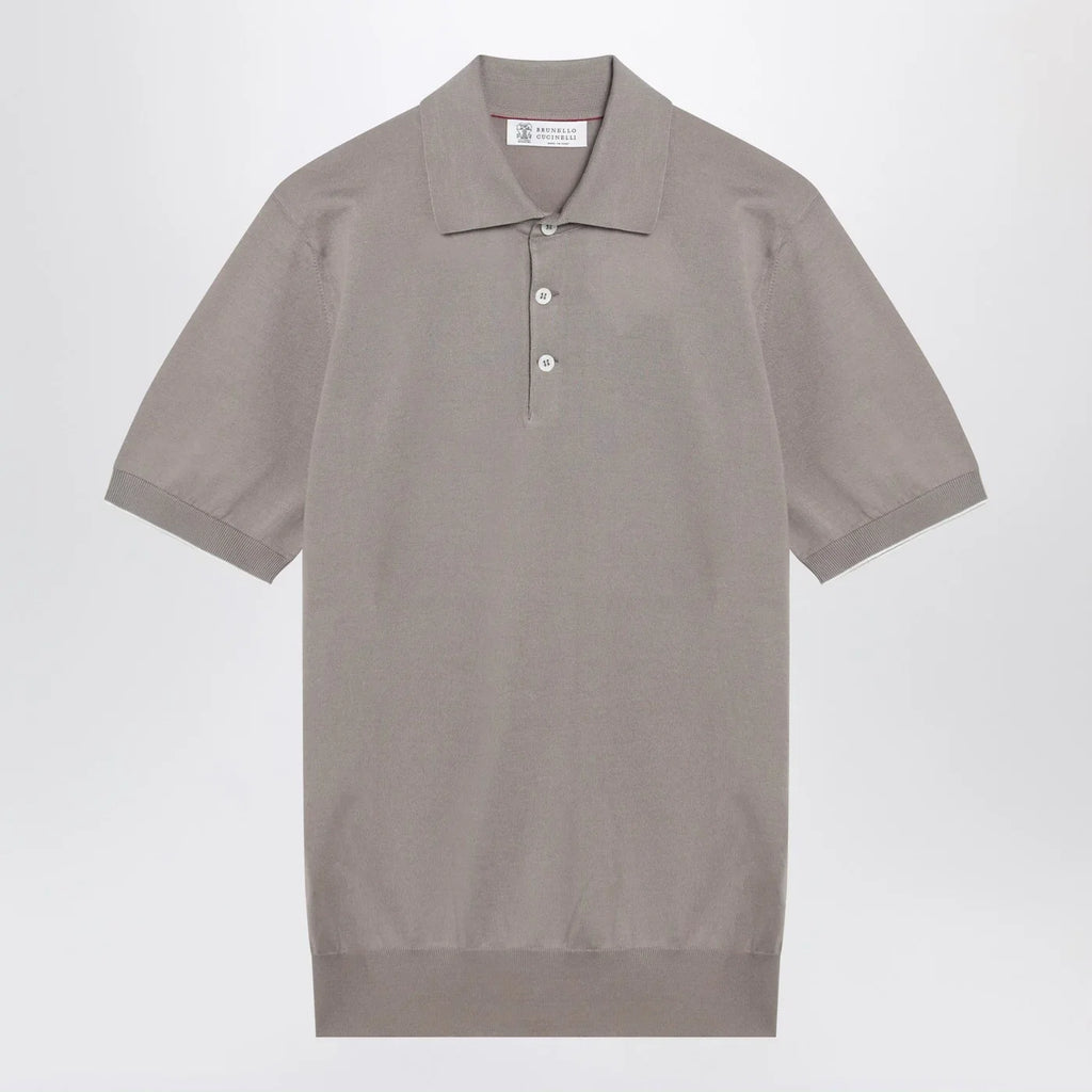 Brunello Cucinelli Light brown cotton knit polo shirt