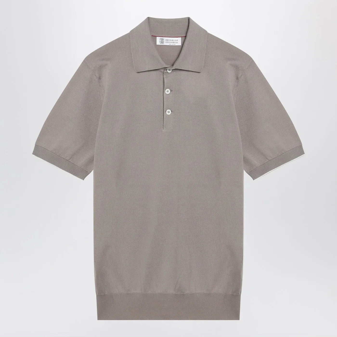 Brunello Cucinelli Light brown cotton knit polo shirt