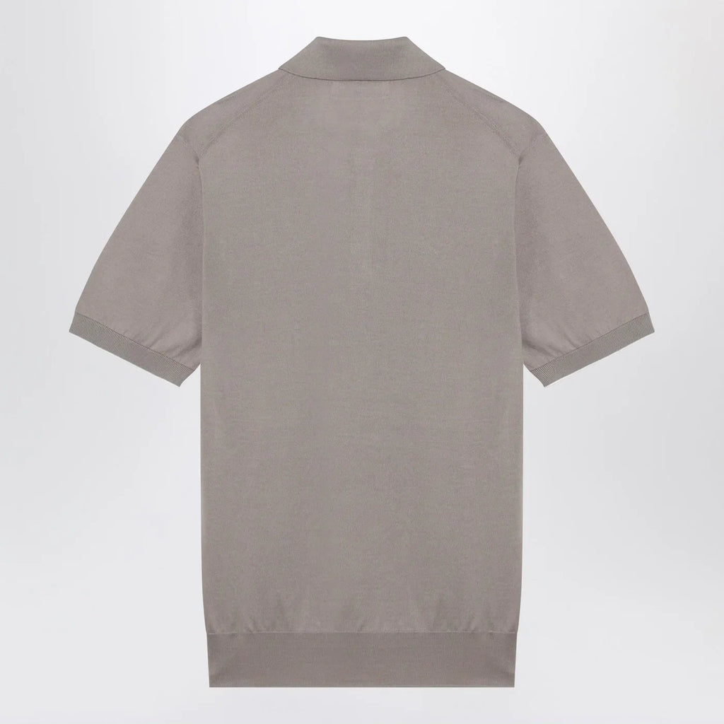 Brunello Cucinelli Light brown cotton knit polo shirt