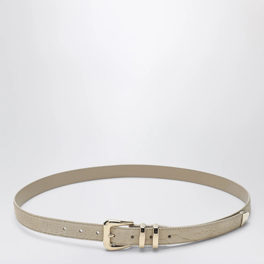 Brunello Cucinelli Beige alligator leather belt with silver buckle